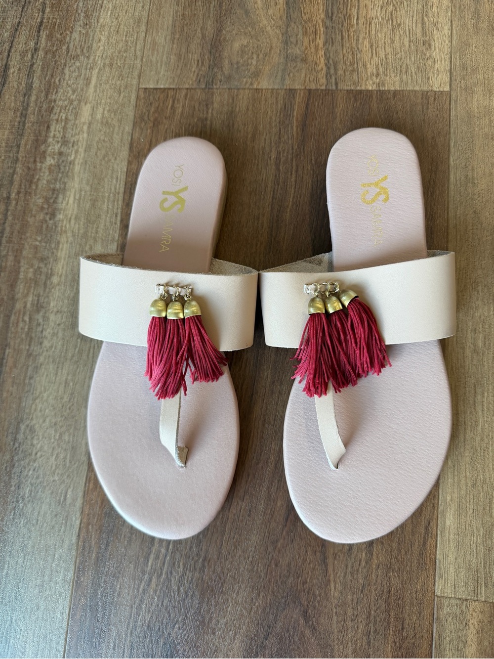 Yosi Samra Rachelle Dress Sandals with Red Tassels